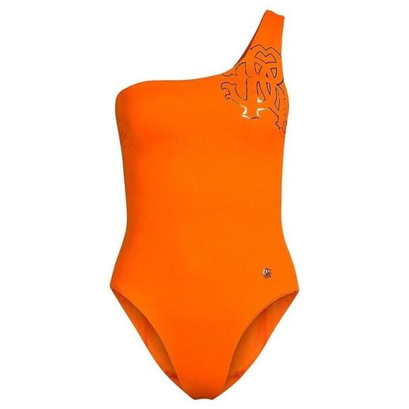 ROBERTO CAVALLI Women's One Shoulder One Piece Swimsuit Orange XS NWT - Picture 2 of 6